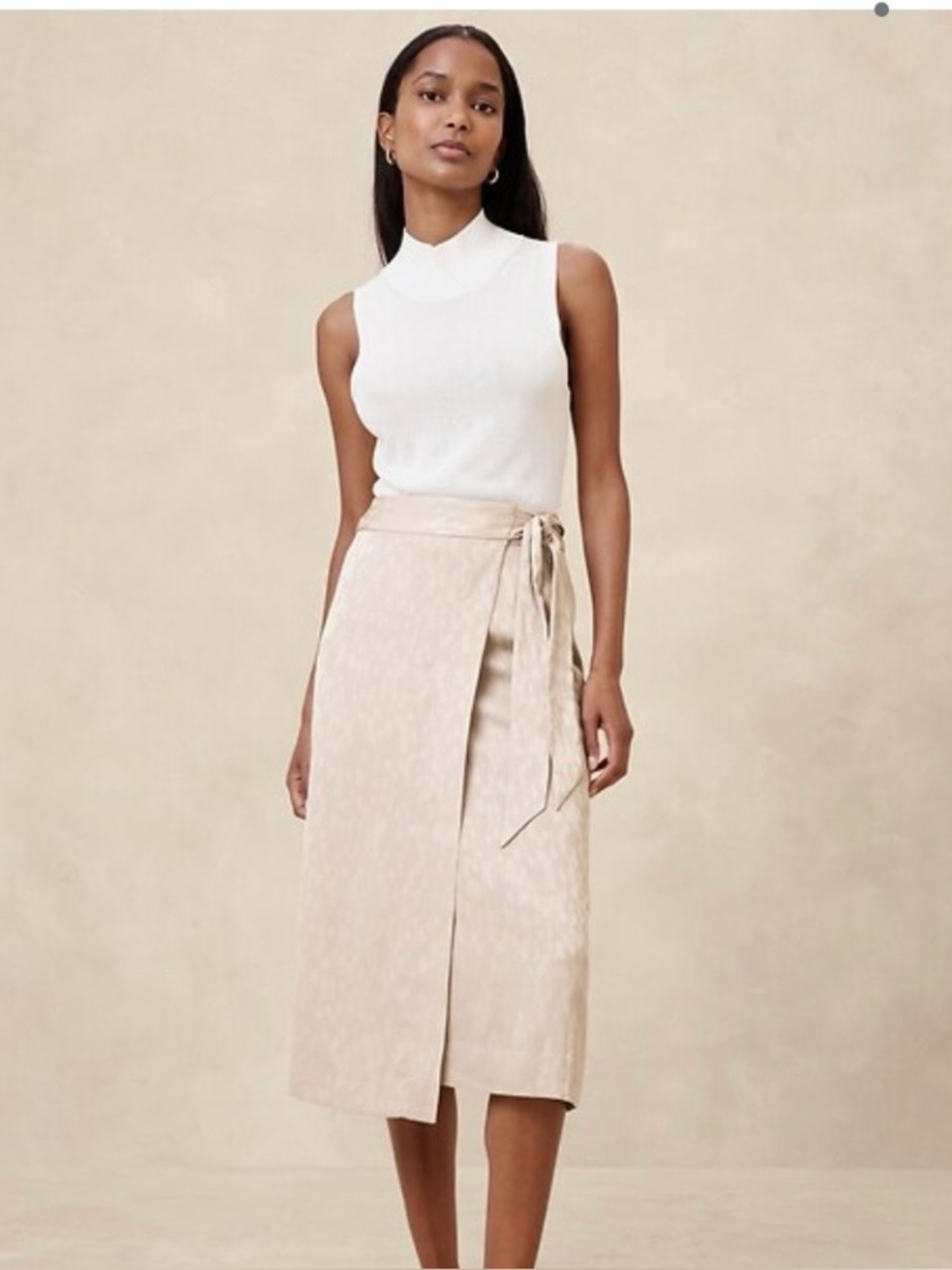 Banana Republic Taupe Animal-Print Wrap Midi Skirt